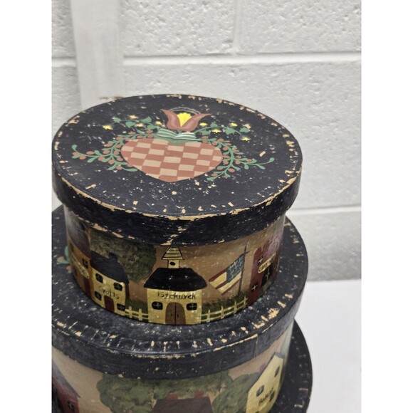 Stacked Shaker Boxes 3 Hand Painted Cottagecore Farm Homestead - Picture 14 of 16